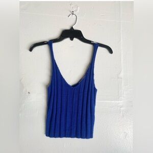 Stylish Blue Ribbed Tank Top